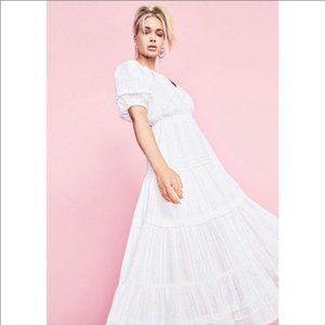 Betsey Johnson Medium A-Line Maxi Dress V-Neck Tiered Snow White Speckled